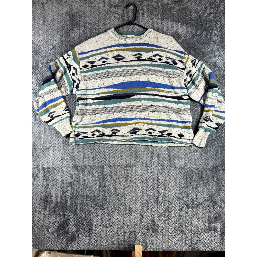 Vintage‎ Angelo Litrico Sweater Womens L(52/54) Multicolor Geometric Tight Knit